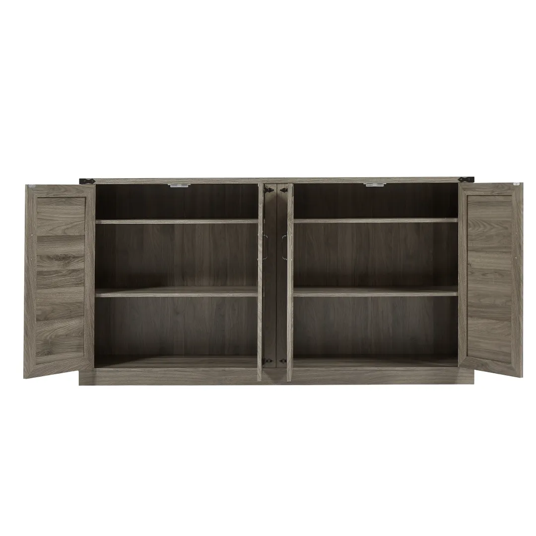 65-Inch Slate Gray Faux Rattan Sideboard, Rustic 4-Door Storage for Living Room, Entryway, Bedroom, Dining Room