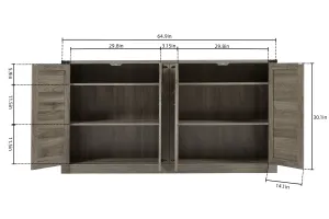 65-Inch Slate Gray Faux Rattan Sideboard, Rustic 4-Door Storage for Living Room, Entryway, Bedroom, Dining Room