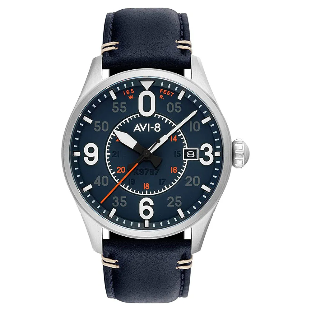 AVI-8 Unisex Navy Blue Dial Leather Band Japanese Automatic Watch - AV-4090-02