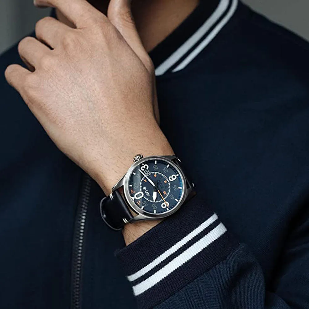 AVI-8 Unisex Navy Blue Dial Leather Band Japanese Automatic Watch - AV-4090-02