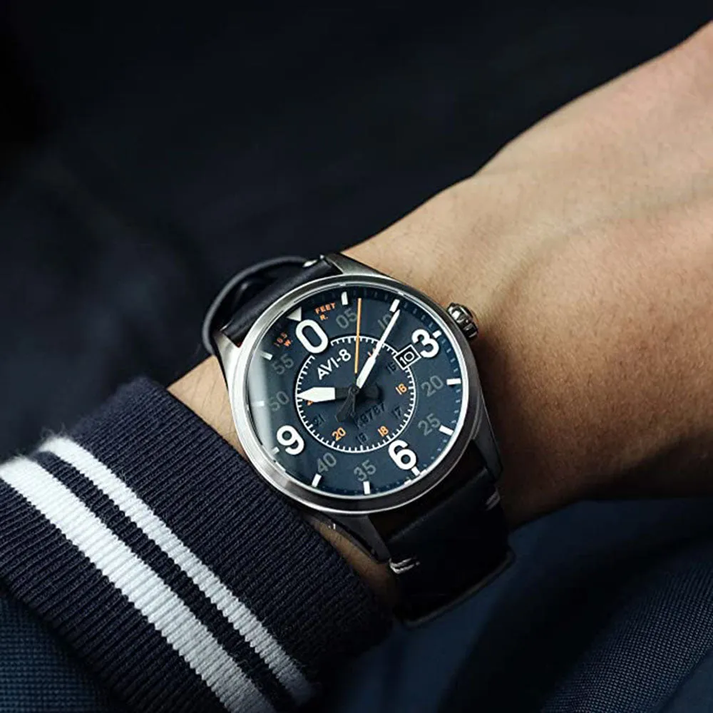 AVI-8 Unisex Navy Blue Dial Leather Band Japanese Automatic Watch - AV-4090-02