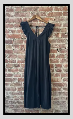 Black Midi Dress with Flutter Accents
