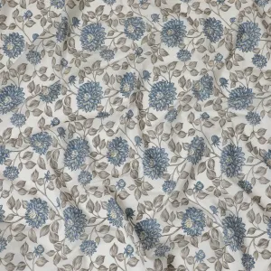 Blue and Grey Floral Cotton Lawn Fabric - 110 cm Width, India-D19952