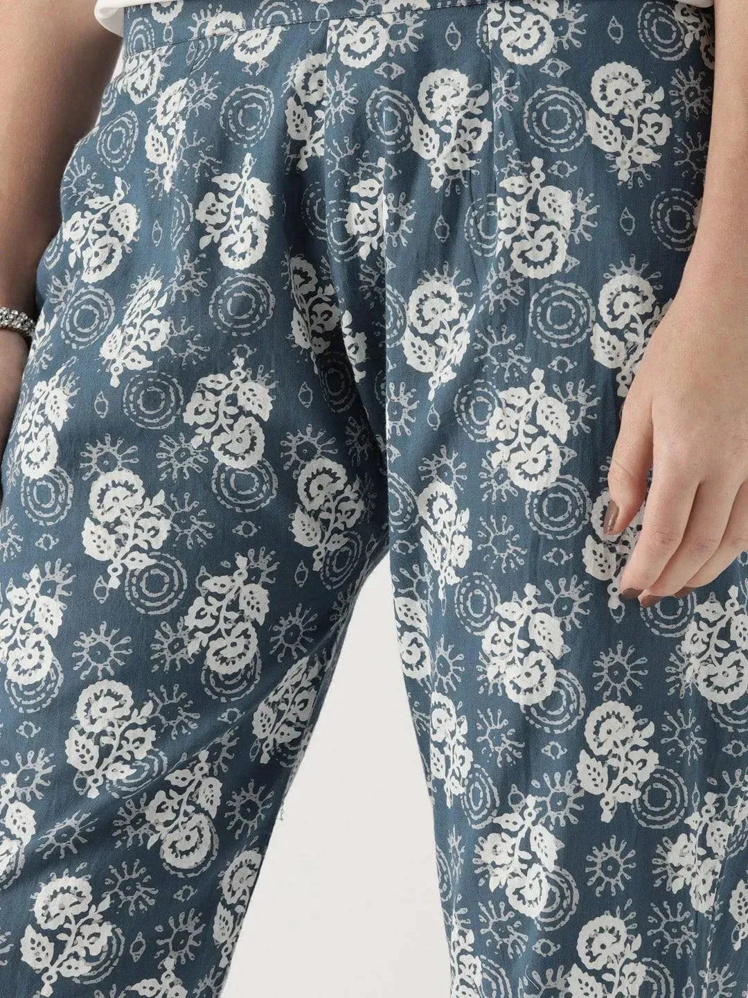 Blue Printed Cotton Trousers
