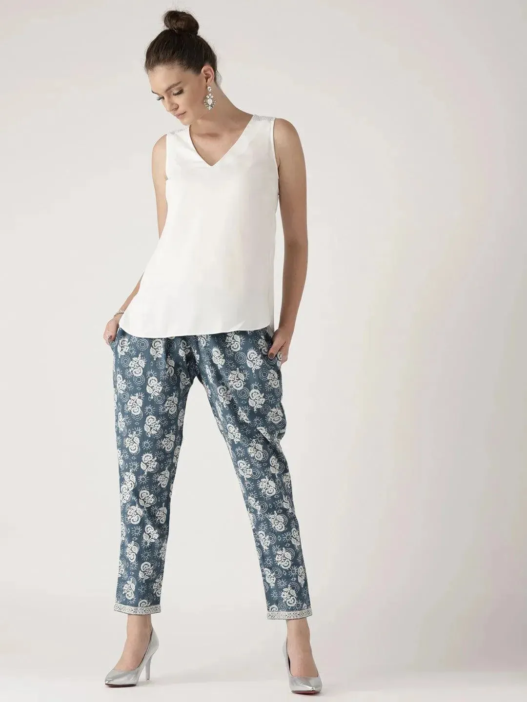 Blue Printed Cotton Trousers