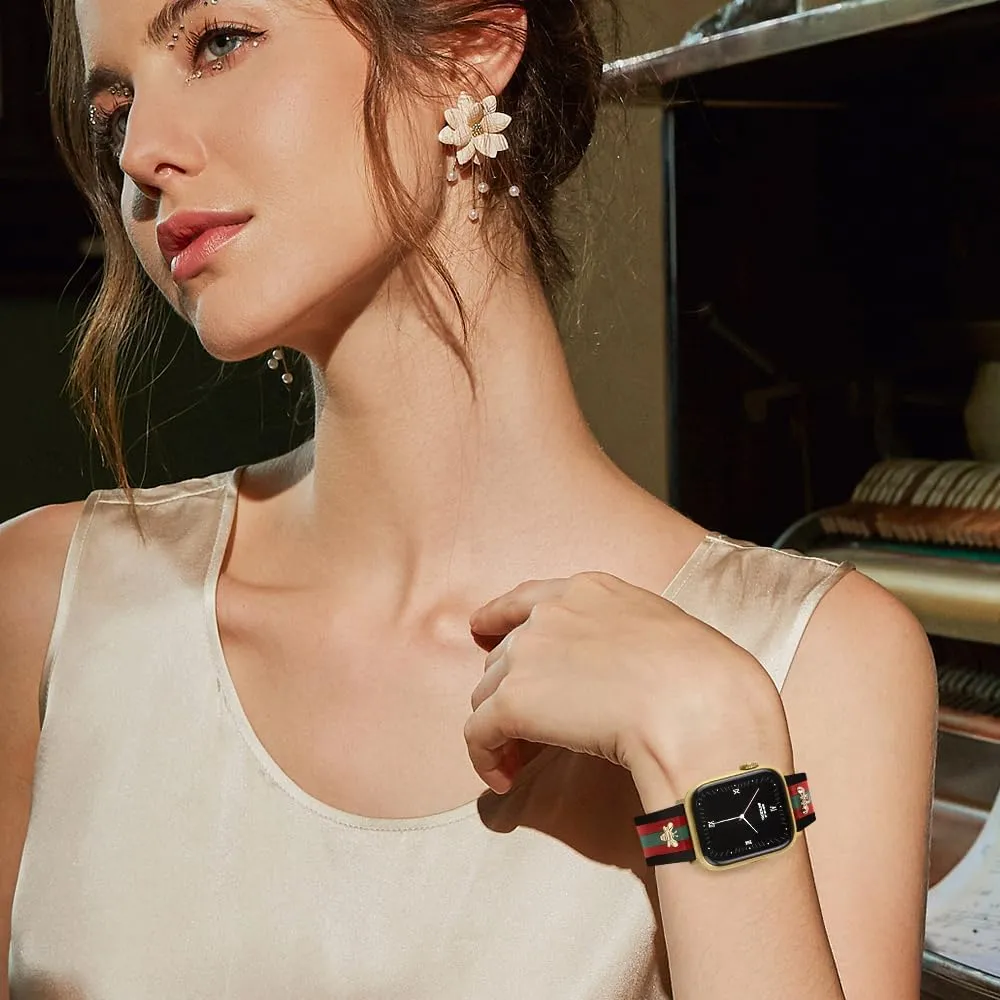 Designer Leather Bands with Charms Compatible with Apple Watch Band 42mm(S10) 44mm 45mm 46mm 49mm Women Men Genuine Leather Elegant Strap for iWatch Series 10/9/8/7/6/5/4/3/2/1/SE/Ultra