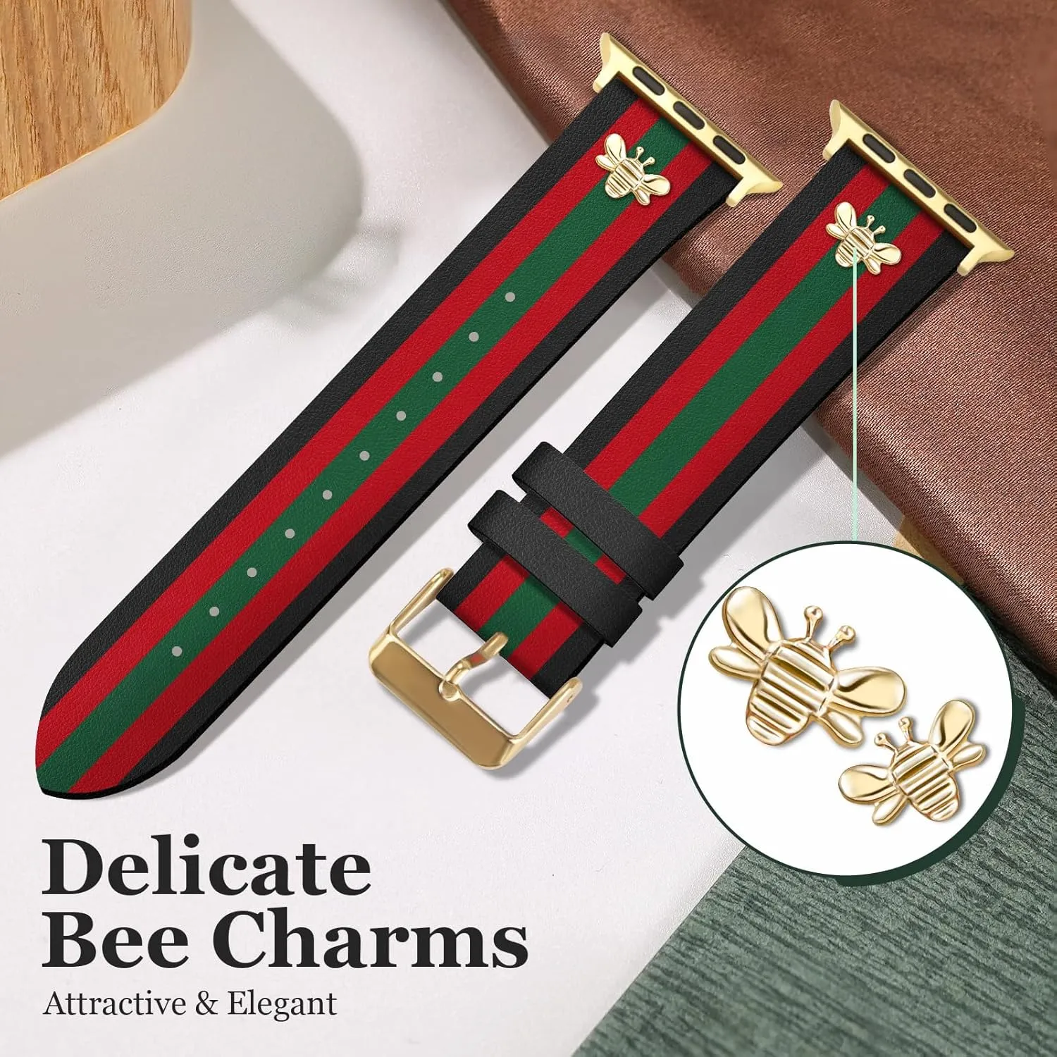 Designer Leather Bands with Charms Compatible with Apple Watch Band 42mm(S10) 44mm 45mm 46mm 49mm Women Men Genuine Leather Elegant Strap for iWatch Series 10/9/8/7/6/5/4/3/2/1/SE/Ultra