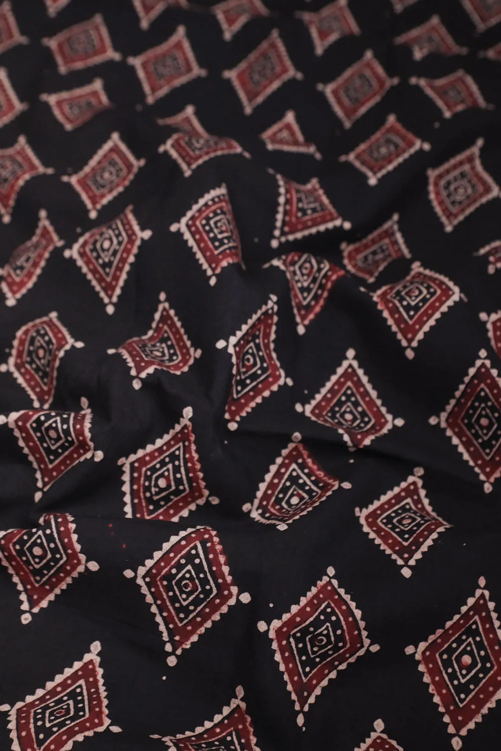 Diagonal Butta on Black Ajrak Cotton Fabric