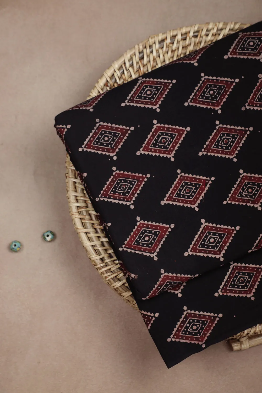 Diagonal Butta on Black Ajrak Cotton Fabric