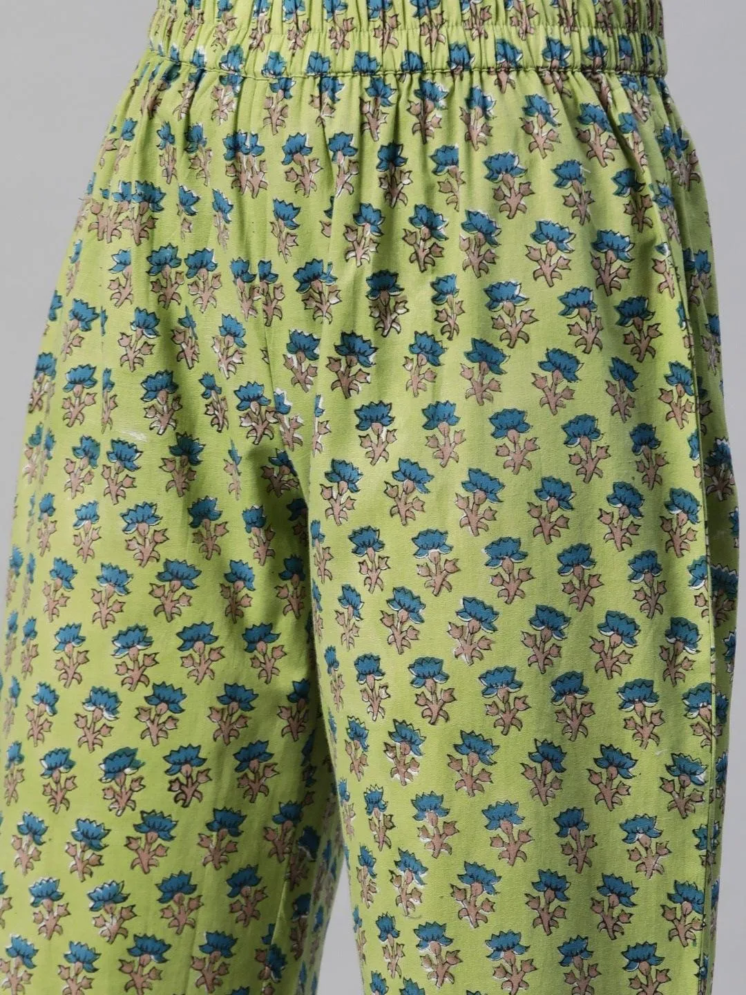 Divena Green Cotton Hand Block Printed Kurta Pant set with Dupatta