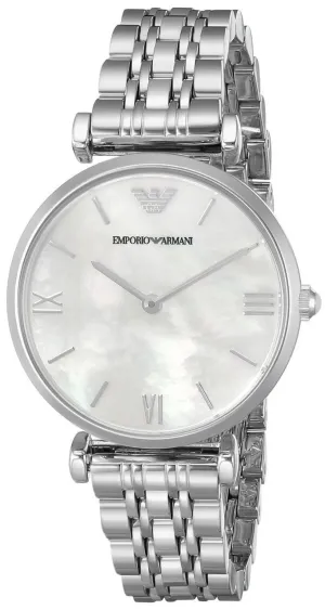 Emporio Armani Women's Elegant Silver Watch with Pearl Dial AR1682