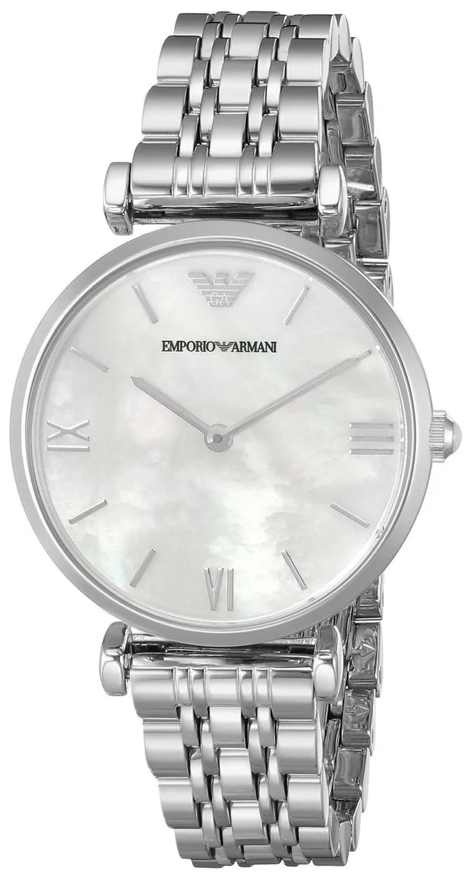 Emporio Armani Women's Elegant Silver Watch with Pearl Dial AR1682