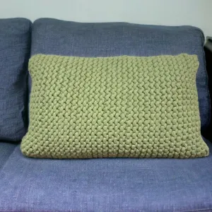 Green Hand Knitted Cotton Cushion Cover | 14 x 22 Inches