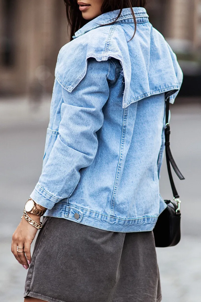 Ivyshape | Classic Collared Neck Button Down Denim Jacket