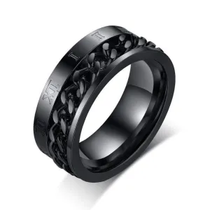 Konviction Roman Numeral &amp Chain Steel Spinner Ring