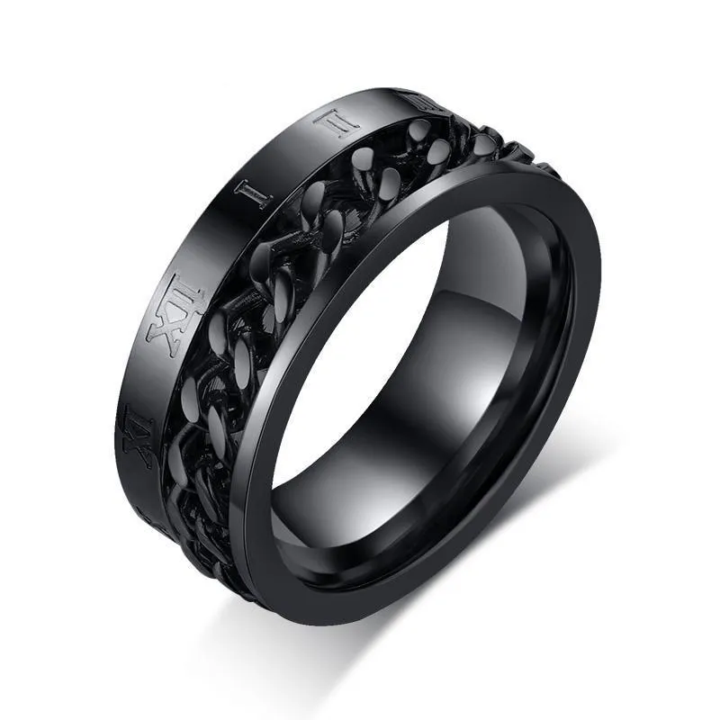 Konviction Roman Numeral &amp Chain Steel Spinner Ring