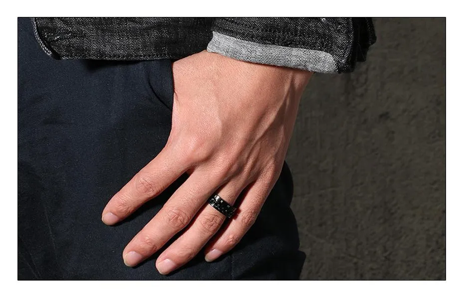 Konviction Roman Numeral &amp Chain Steel Spinner Ring