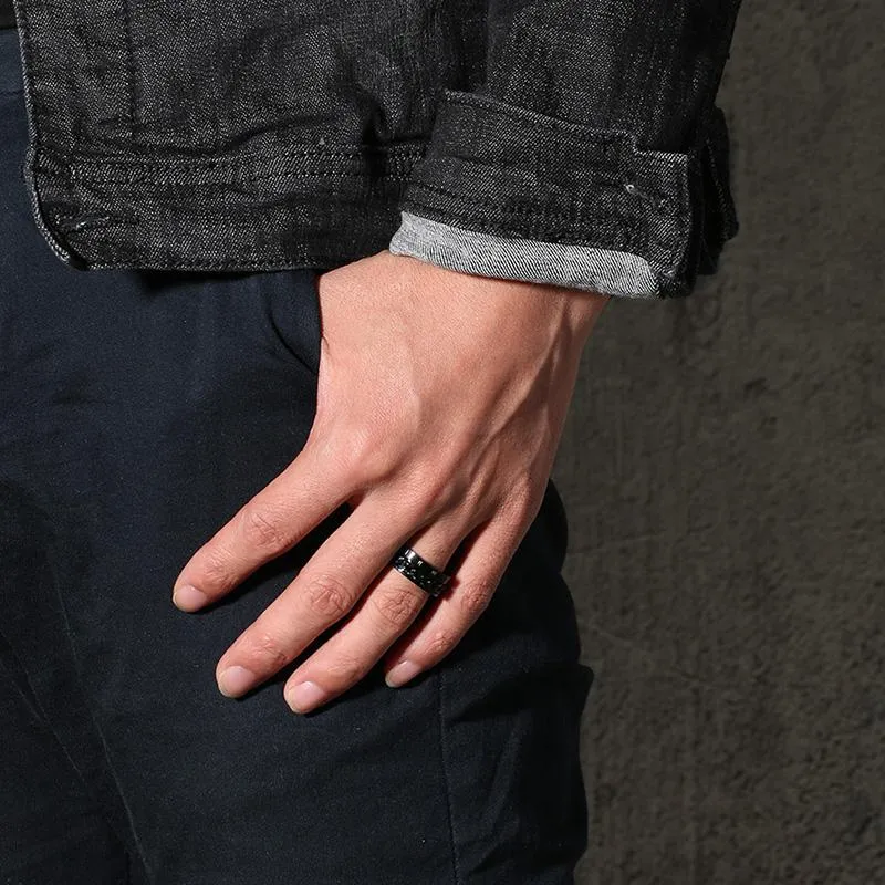 Konviction Roman Numeral &amp Chain Steel Spinner Ring