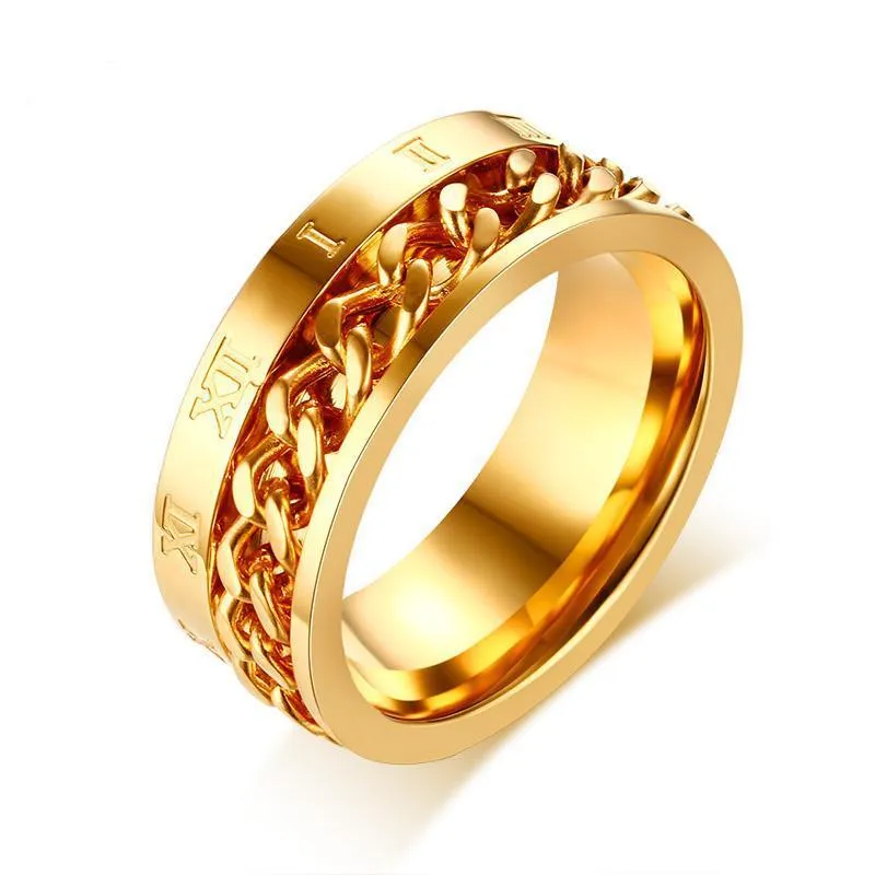 Konviction Roman Numeral &amp Chain Steel Spinner Ring