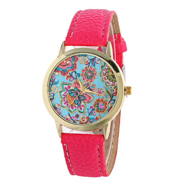 Ladies Fashion Girl Quartz Watch Clock Women Leather Brand Casual Dress Women's Flower Wristwatch Cool Watches Unique Watches