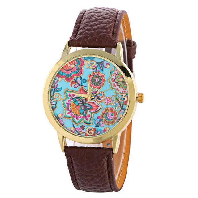 Ladies Fashion Girl Quartz Watch Clock Women Leather Brand Casual Dress Women's Flower Wristwatch Cool Watches Unique Watches
