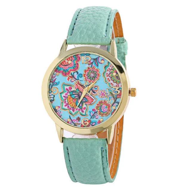 Ladies Fashion Girl Quartz Watch Clock Women Leather Brand Casual Dress Women's Flower Wristwatch Cool Watches Unique Watches