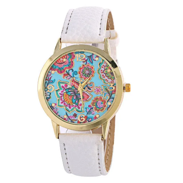 Ladies Fashion Girl Quartz Watch Clock Women Leather Brand Casual Dress Women's Flower Wristwatch Cool Watches Unique Watches