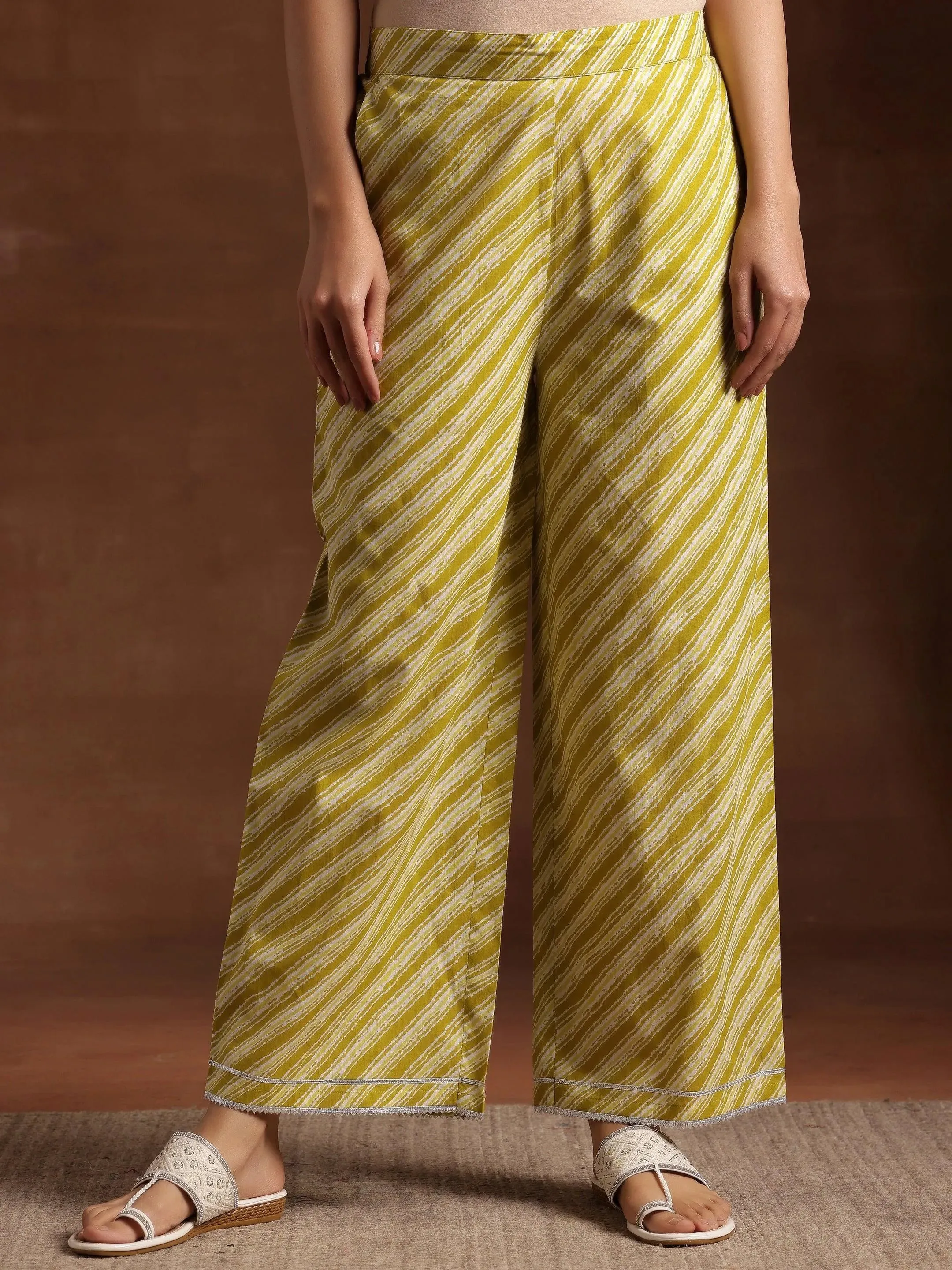 Lime Green Printed Cotton Straight Suit With Dupatta