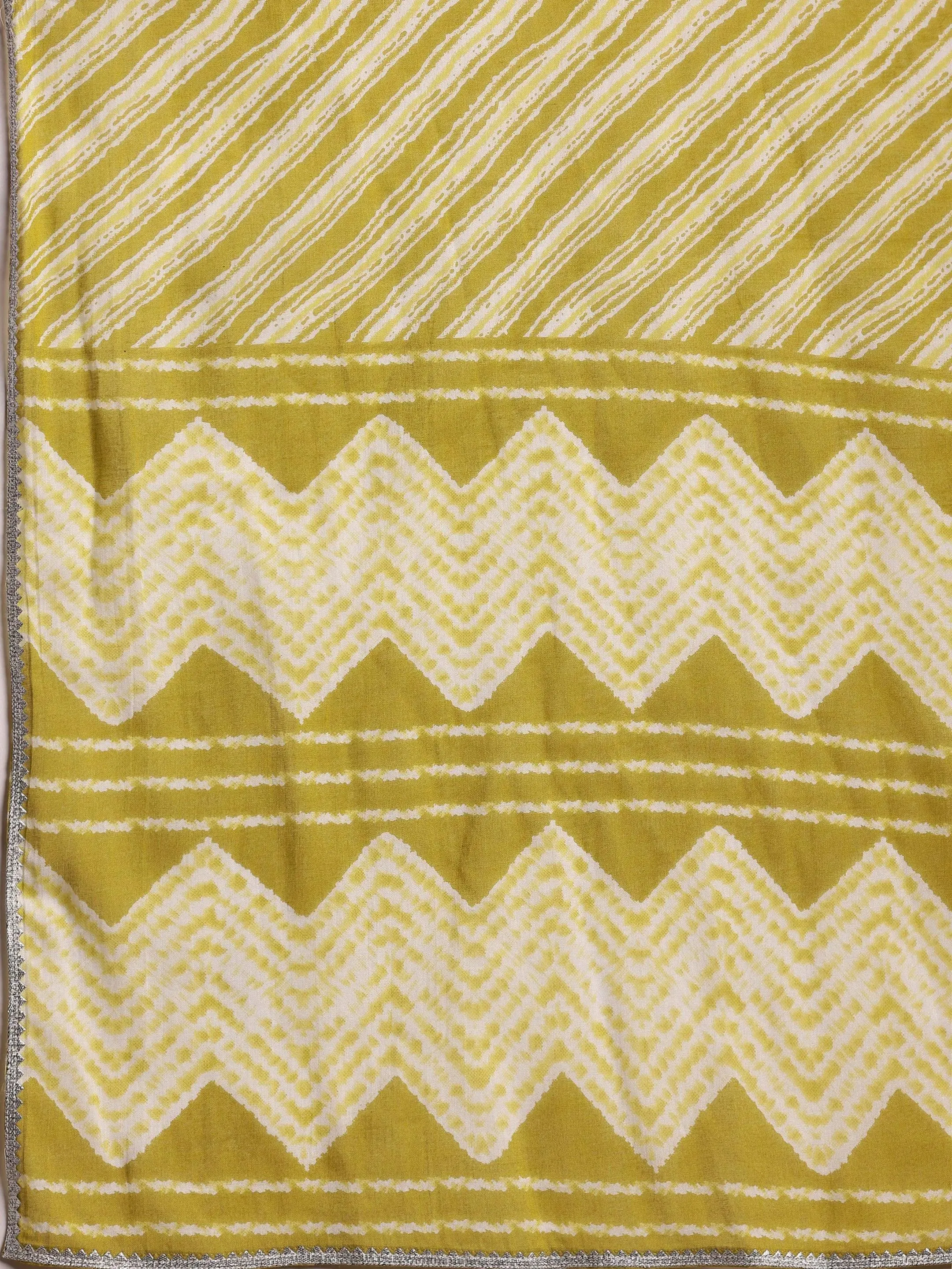 Lime Green Printed Cotton Straight Suit With Dupatta