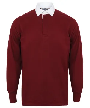Long sleeve plain rugby shirt | Deep Burgundy/White