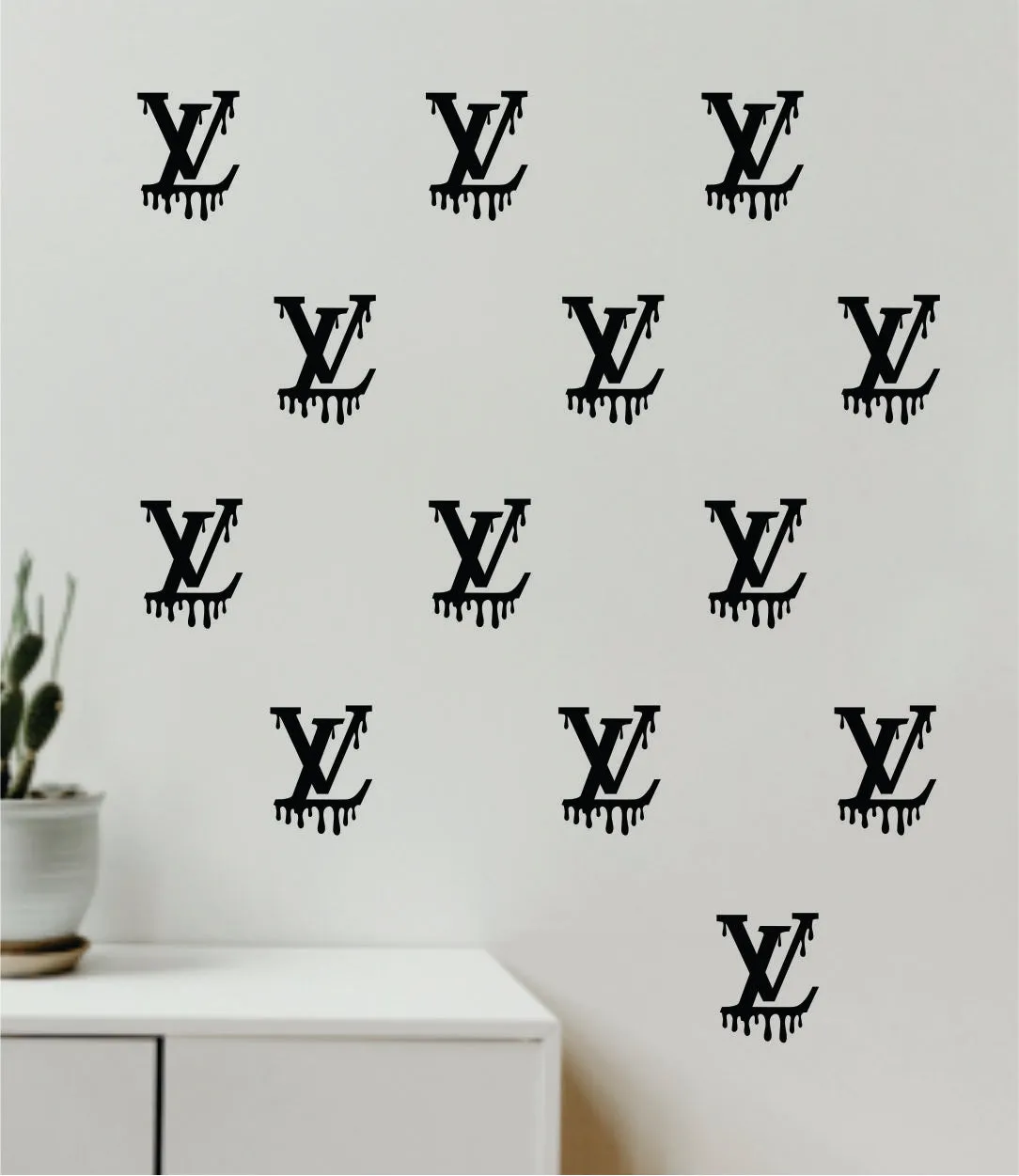 Louis Vuitton Drip Logo Pattern Pack of 20 Wall Decal Home Decor Bedroom Room Vinyl Sticker Art Quote Designer Brand Luxury Girls Cute Expensive LV