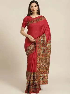Maroon Printed Cotton Saree