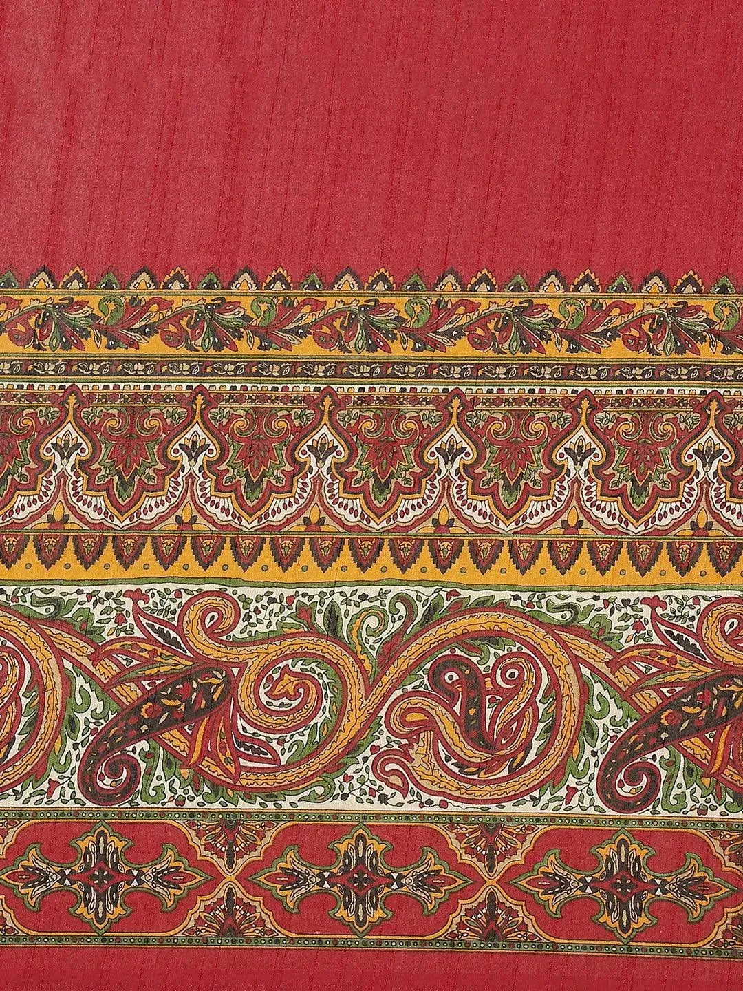 Maroon Printed Cotton Saree
