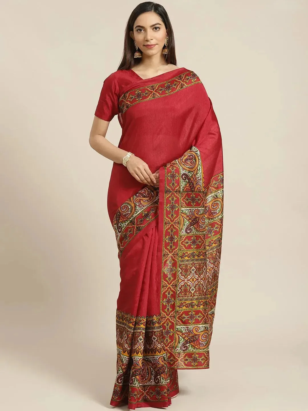 Maroon Printed Cotton Saree