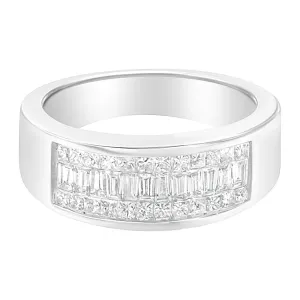 Modern 14K White Gold Triple Row Diamond Ring with Princess and Baguette Cuts (1.0 Cttw, H-I)