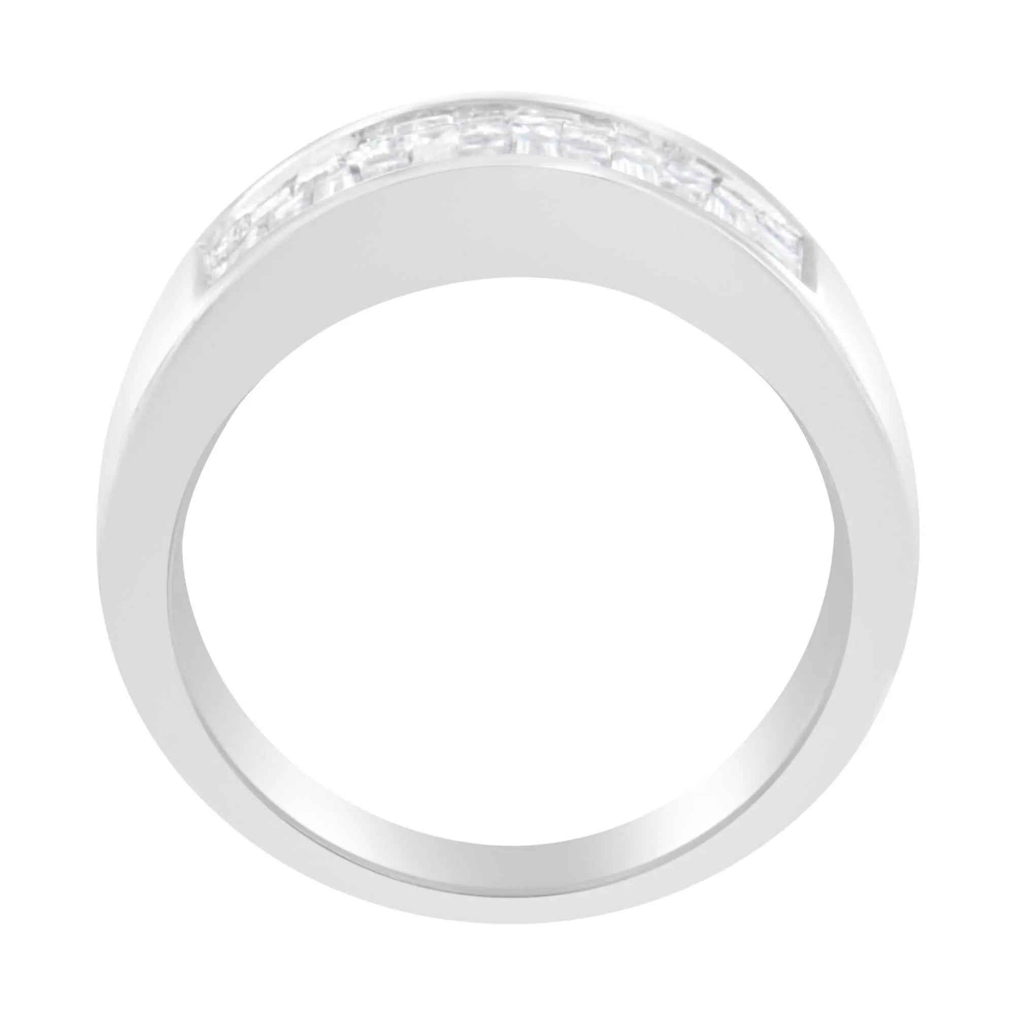 Modern 14K White Gold Triple Row Diamond Ring with Princess and Baguette Cuts (1.0 Cttw, H-I)