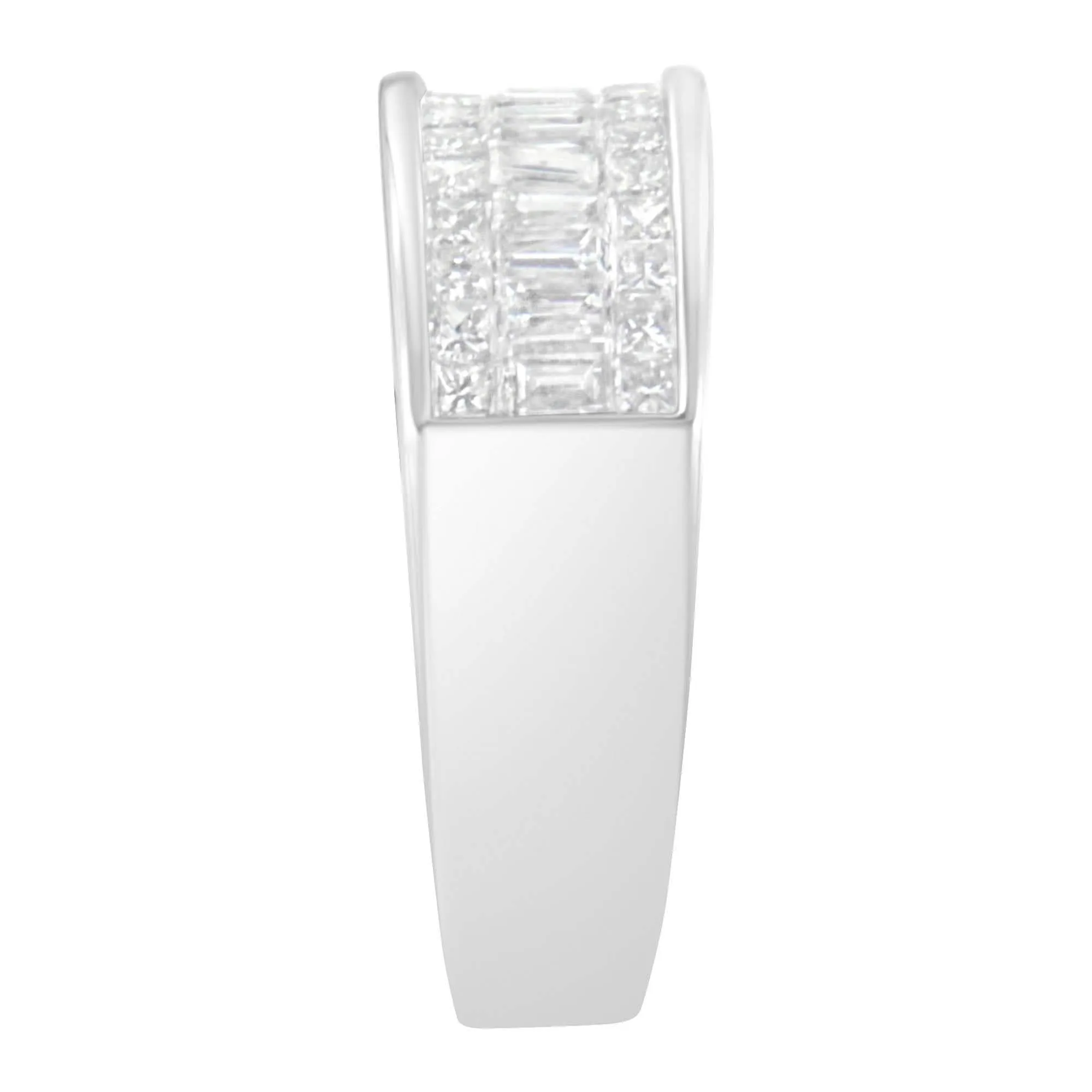 Modern 14K White Gold Triple Row Diamond Ring with Princess and Baguette Cuts (1.0 Cttw, H-I)