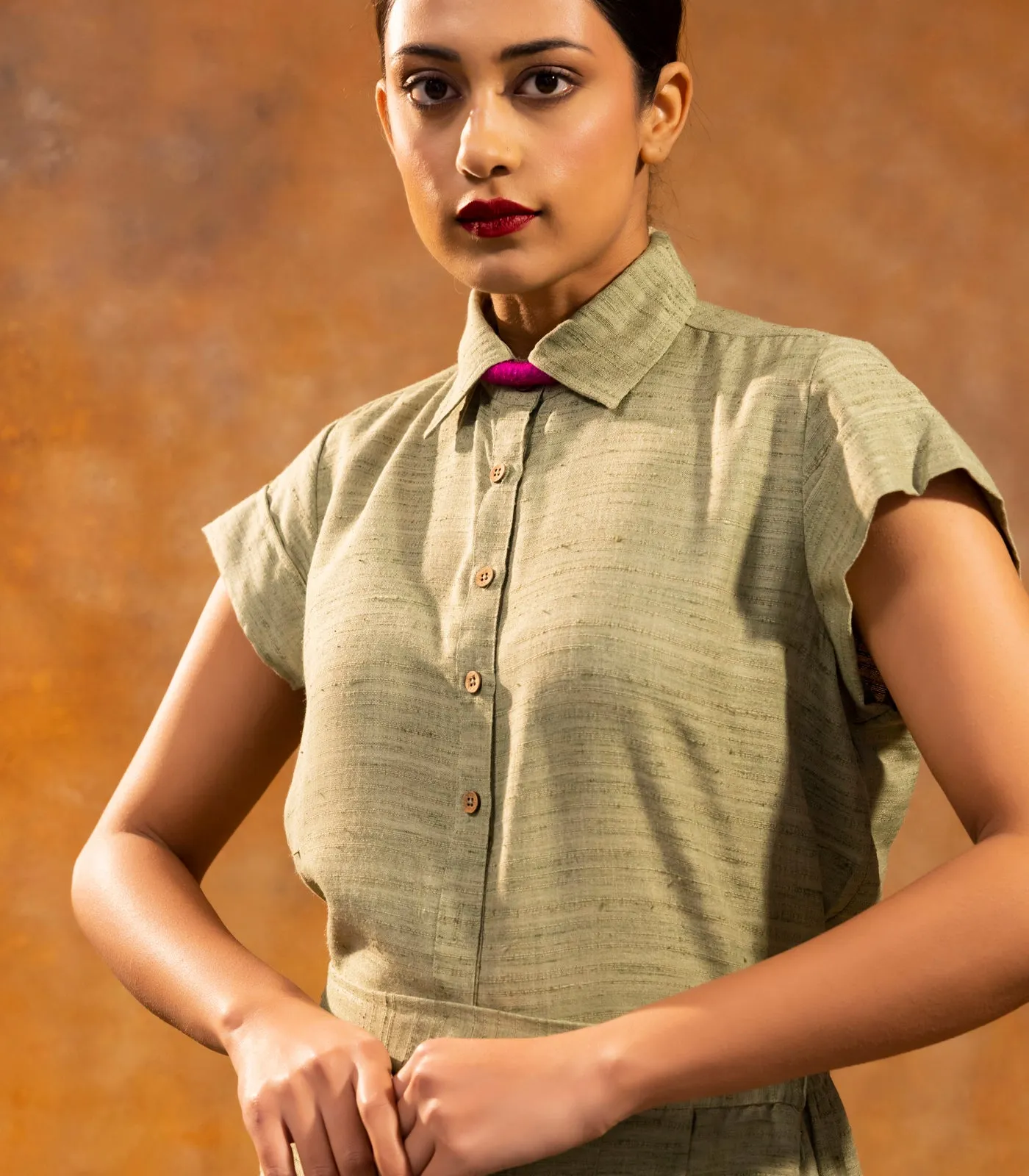 Olive Green Box Pleat Skirt & Shirt