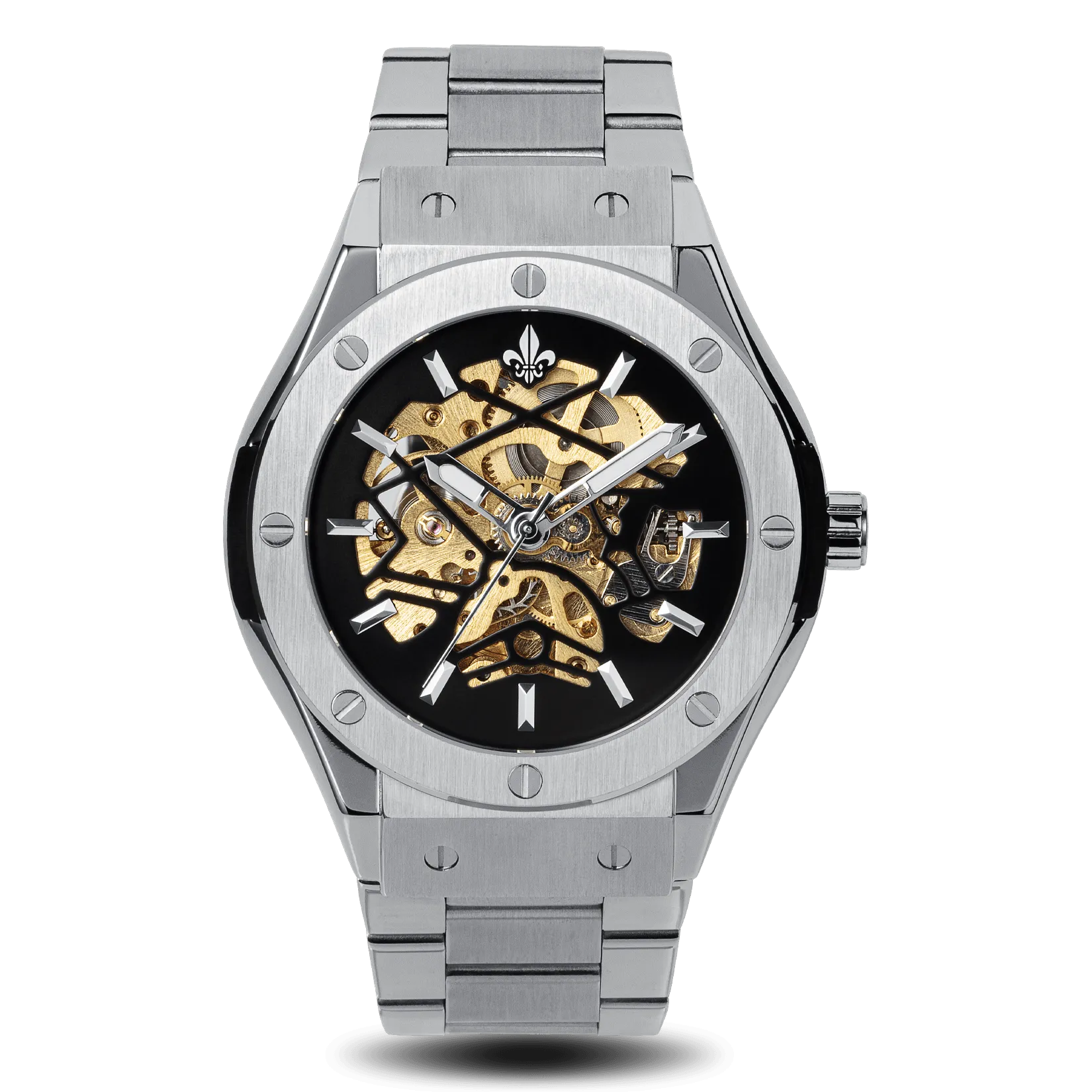 Prague Skeleton Automatic Deluxe - Silver   Silver Link Strap
