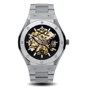 Prague Skeleton Automatic Deluxe - Silver   Silver Link Strap