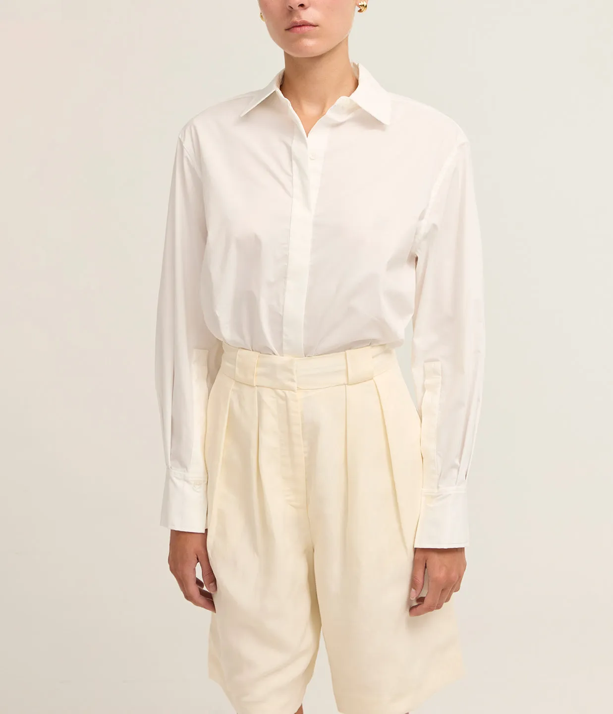 Renata Cropped Button Down Shirt in White