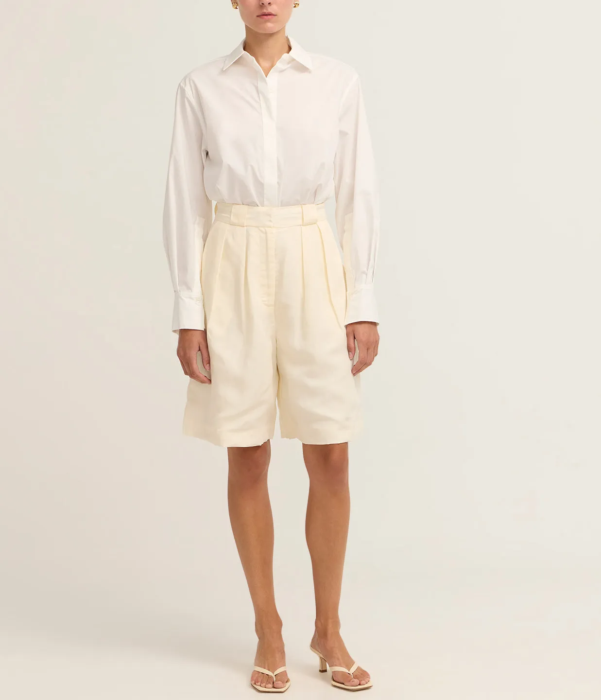 Renata Cropped Button Down Shirt in White