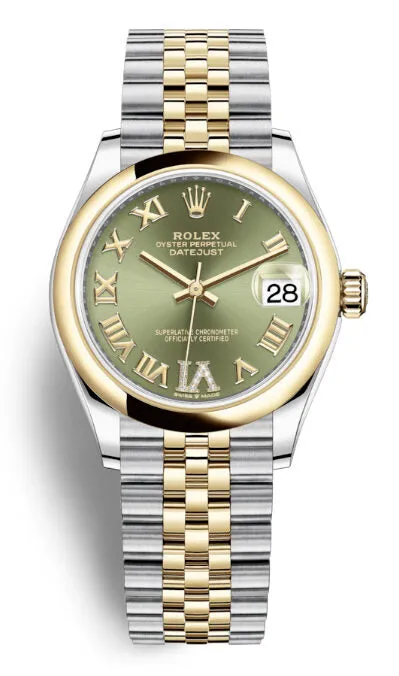Rolex Datejust 31 Olive Green Dial Ladies Steel and 18kt Yellow Gold Jubilee Watch 278243GNRDJ