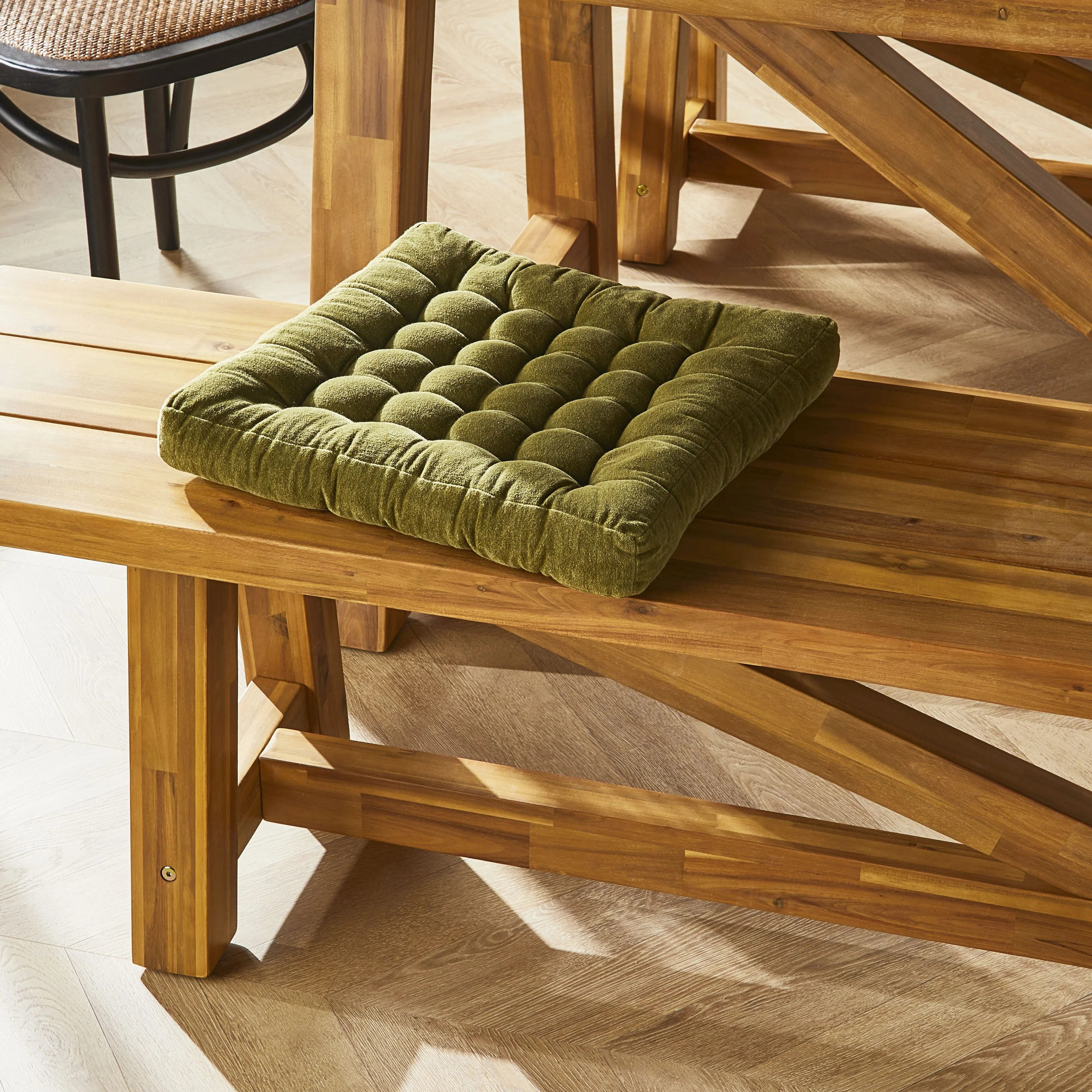 Samy Cotton Velvet Olive Green Seat Cushion