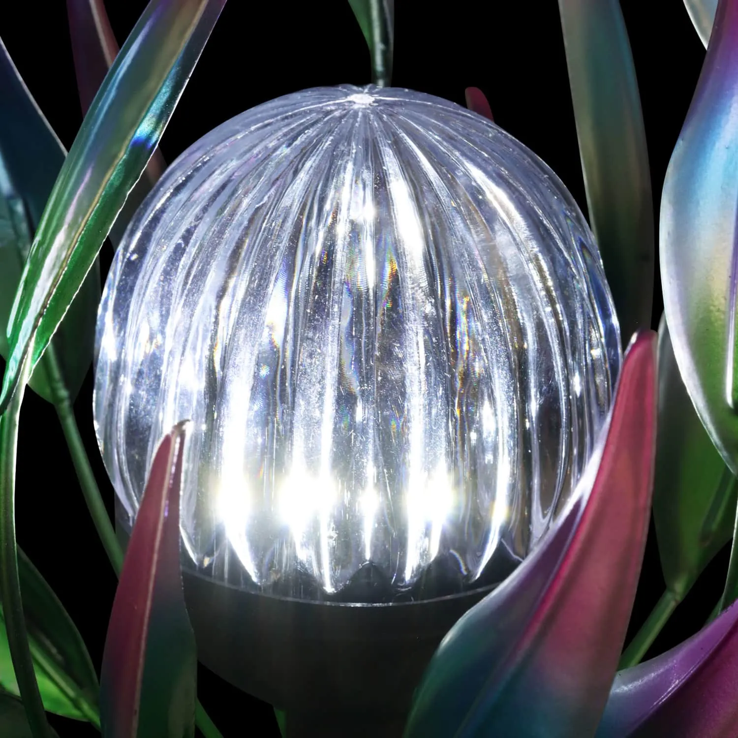 Solar Metal Blue Spinning Flower Stake with LED Ball, 19 by 42 Inches