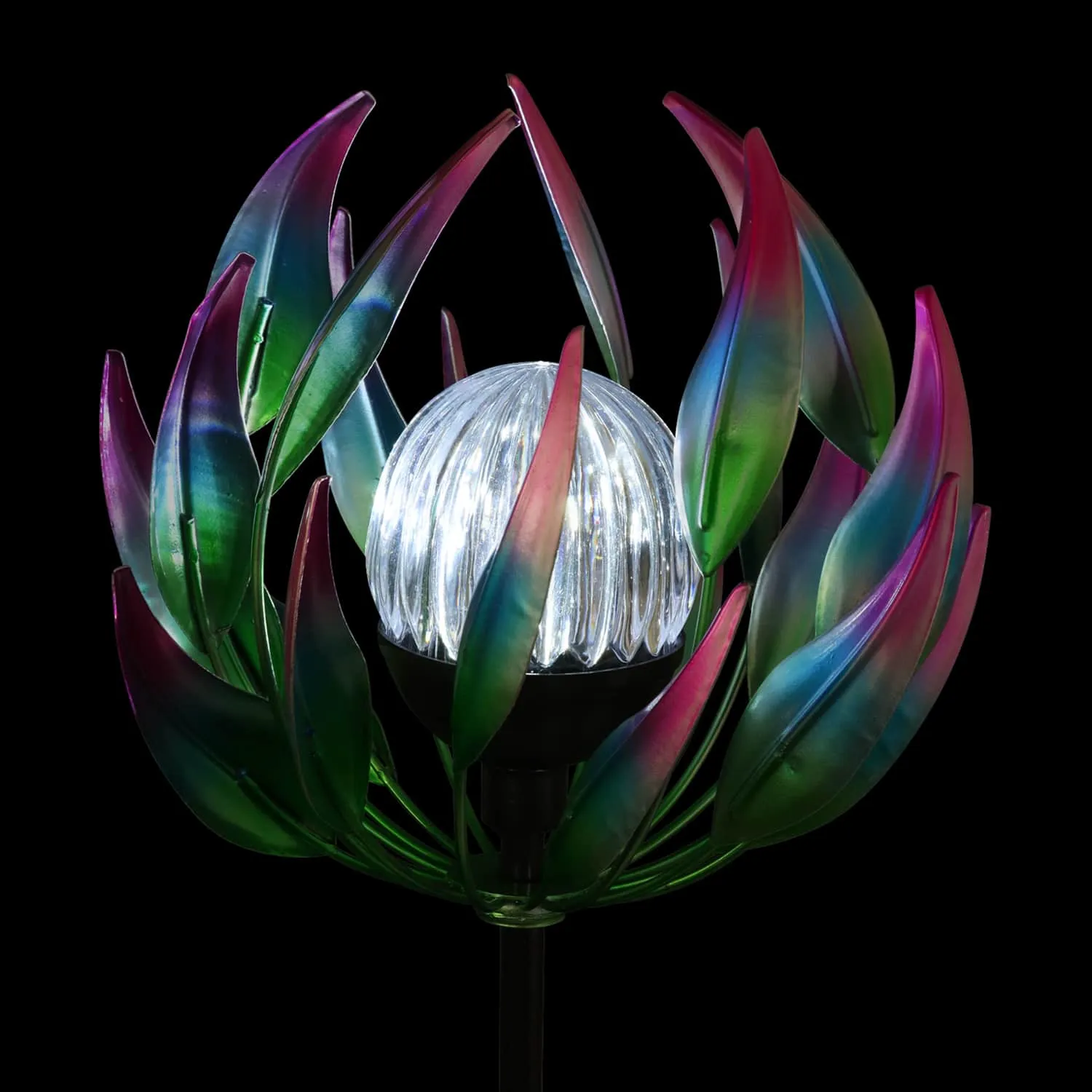 Solar Metal Blue Spinning Flower Stake with LED Ball, 19 by 42 Inches
