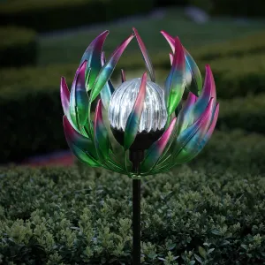 Solar Metal Blue Spinning Flower Stake with LED Ball, 19 by 42 Inches