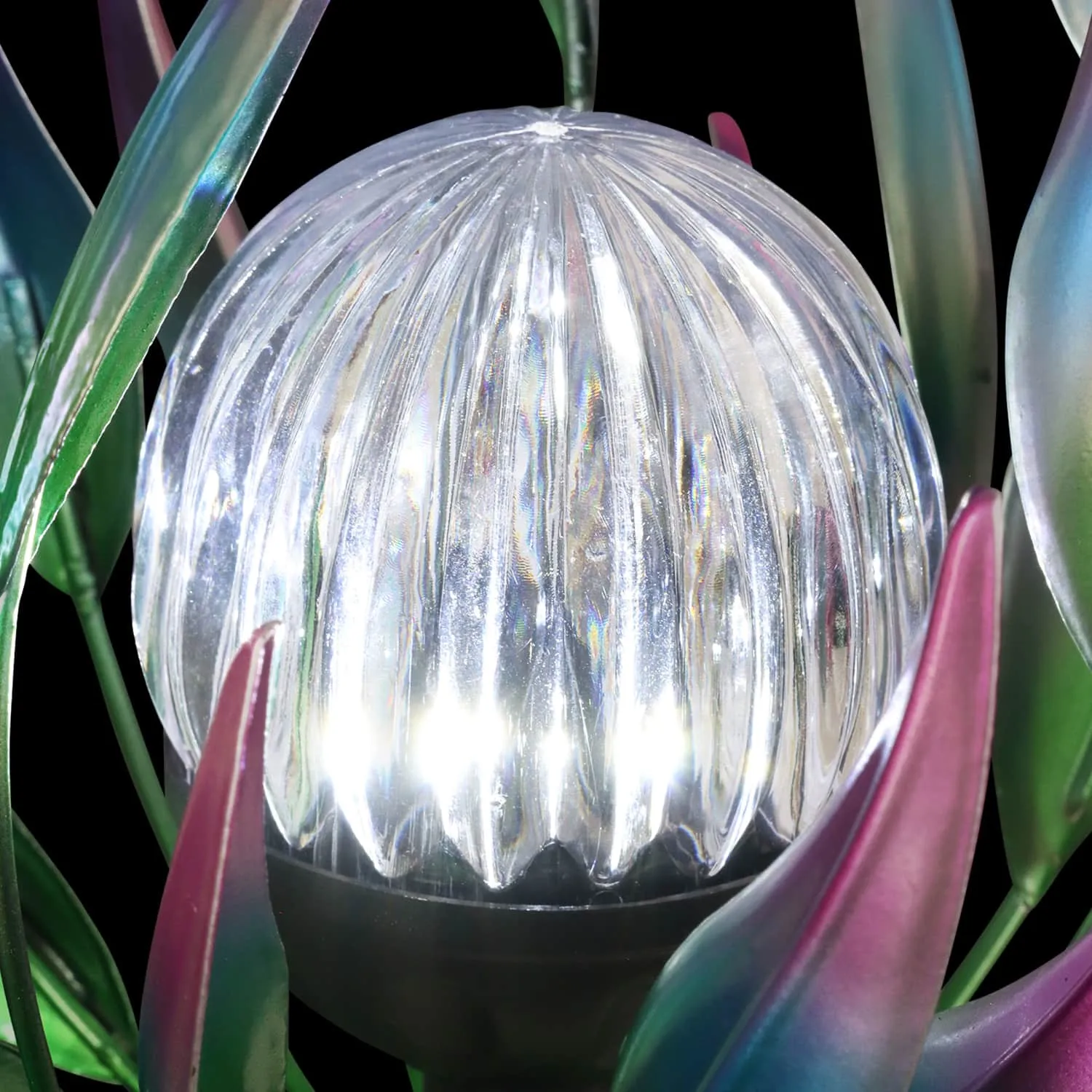 Solar Metal Blue Spinning Flower Stake with LED Ball, 19 by 42 Inches