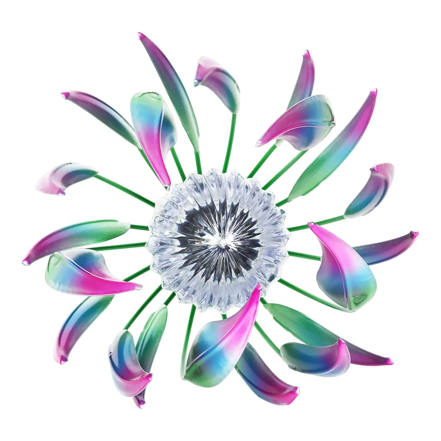 Solar Metal Blue Spinning Flower Stake with LED Ball, 19 by 42 Inches