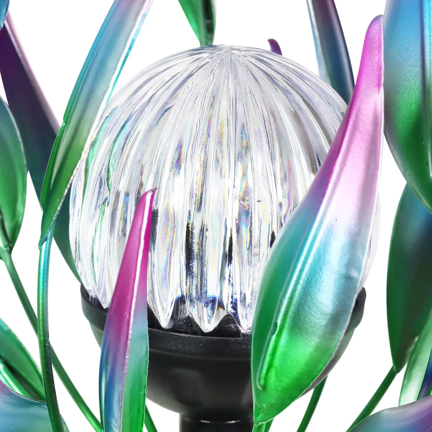 Solar Metal Blue Spinning Flower Stake with LED Ball, 19 by 42 Inches